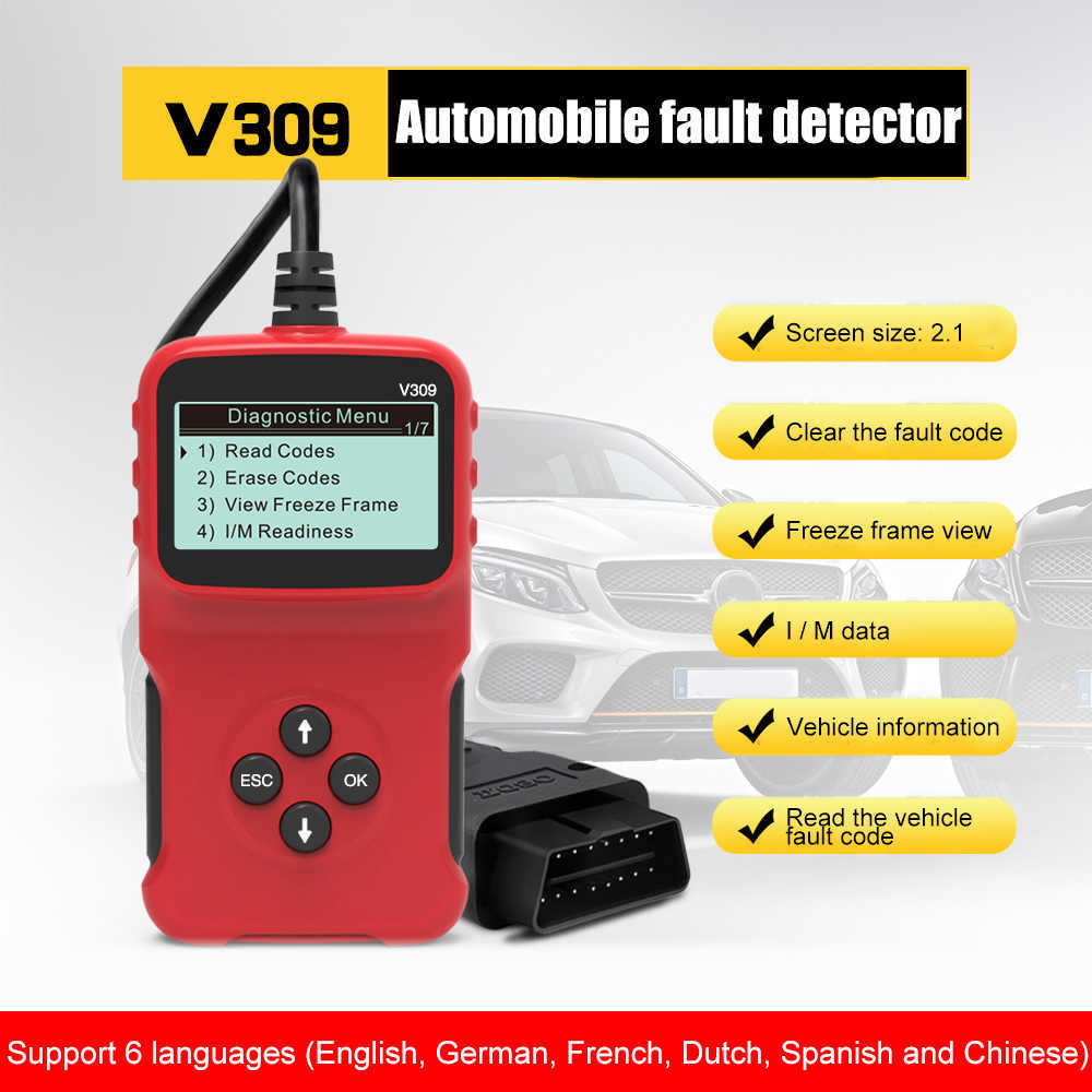 Multi-Language V309 OBD2 Code Reader OBD 2 Scanner OBDII Digital Display Car Diagnostic Tool Elm 327 Scanner Auto Tool