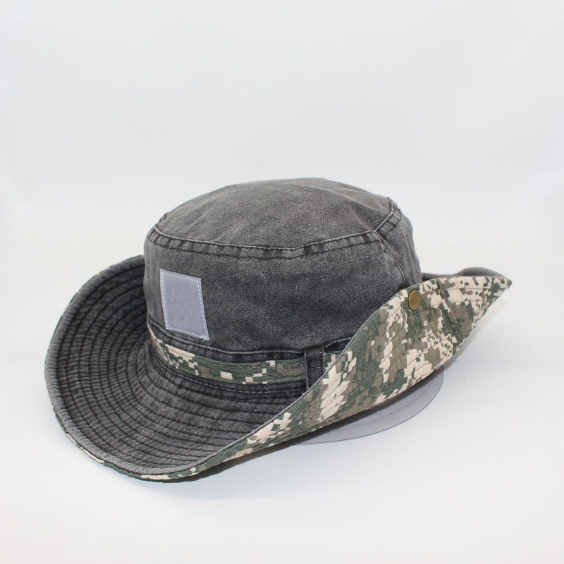 Designer hoed gewassen caps camouflage grote rand outdoor zonnescherm hoed mannen en vrouwen getij pot hoed opvouwbaar winddicht touw