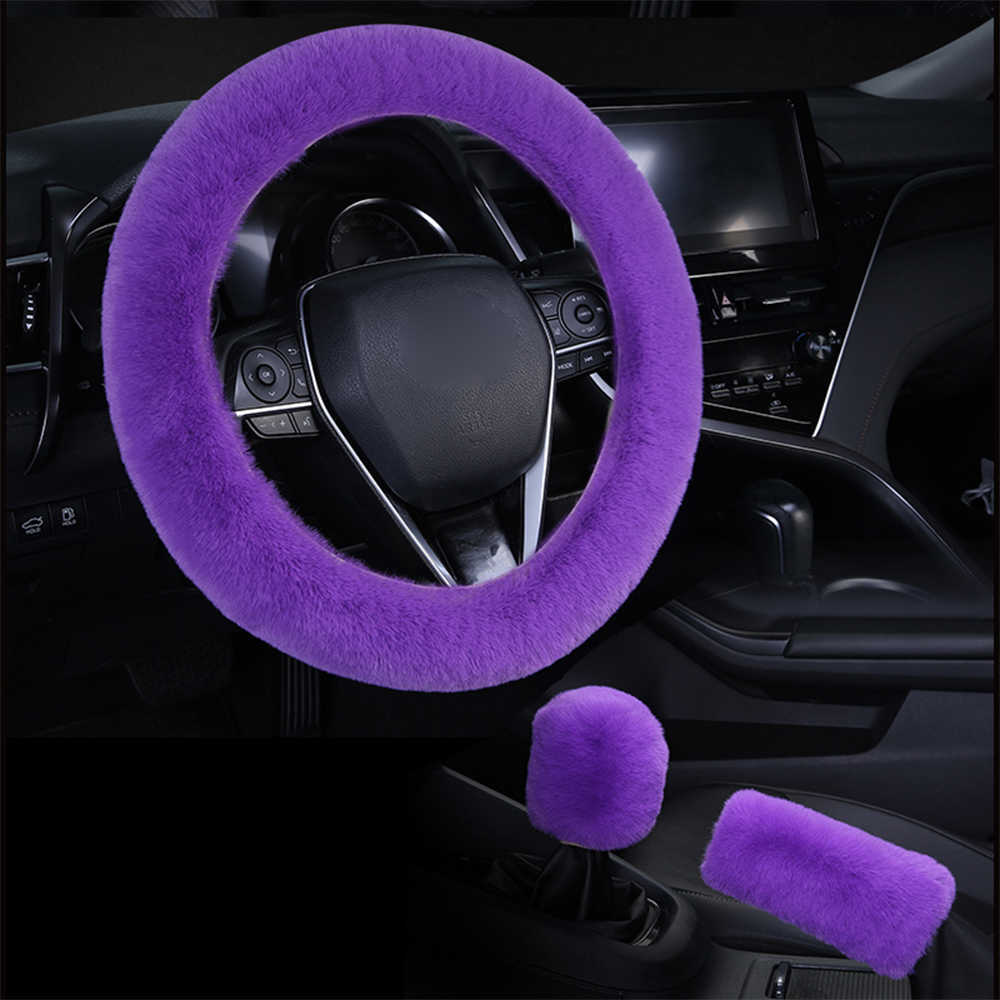 Universal Steering-wheel Plush Car Steering Wheel Covers Winter Faux Fur Hand Brake Gear Cover / Set Car Accessories