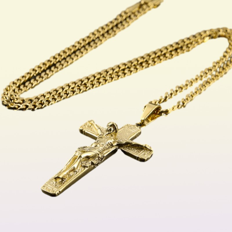 Collier jésus plaqué or en acier inoxydable, pendentif à la mode, colliers de foi religieuse pour hommes, bijoux Hip Hop 3773886