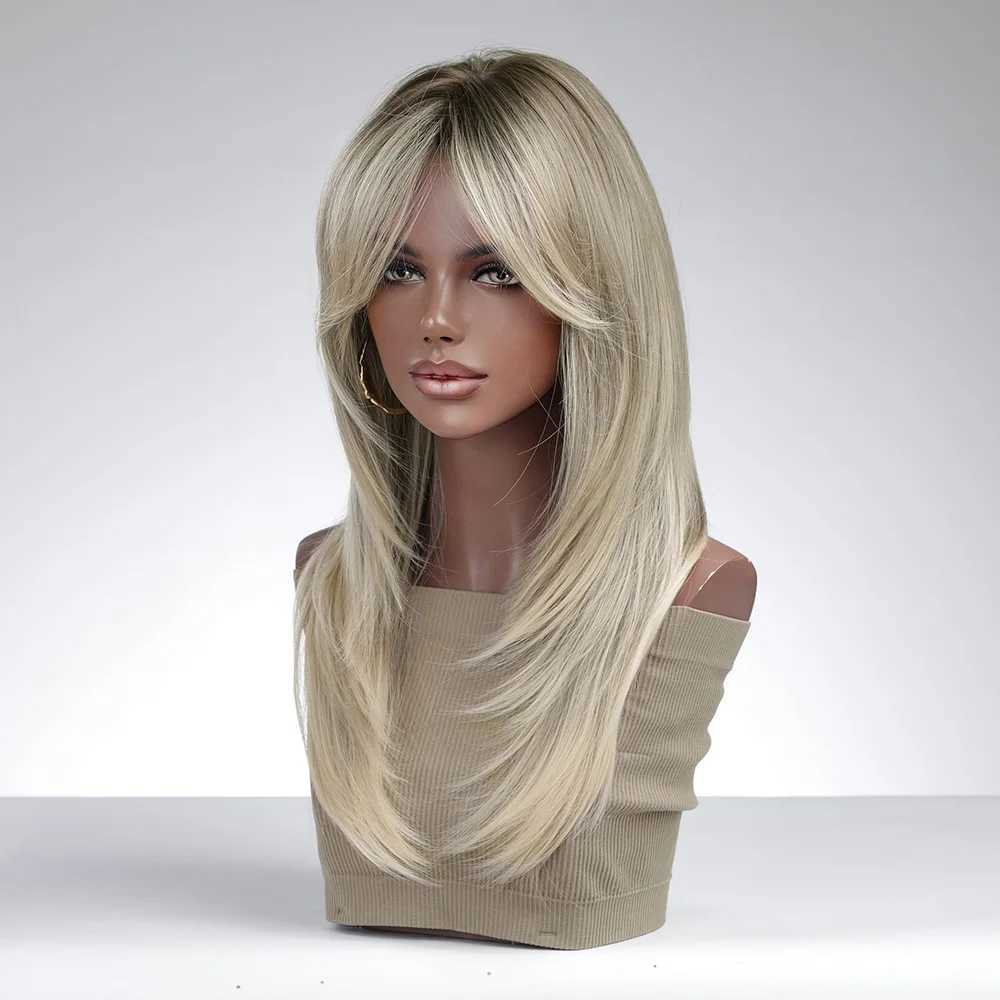 Hair Wigs La Sylphide Blonde Wig with Bangs Long Straight Good Quality Synthetic for Women Daily Natural Heat Resistant 231121