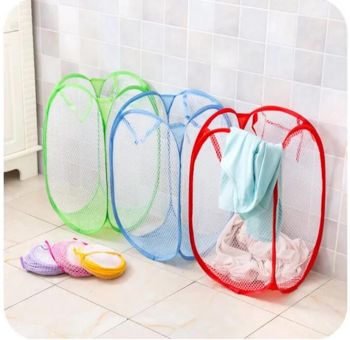 Laundry Bags Mesh Fabric Foldable Pop Up Dirty Clothes Washing Laundry Basket Bag Bin Hamper Storage for Home Housekeeping Use