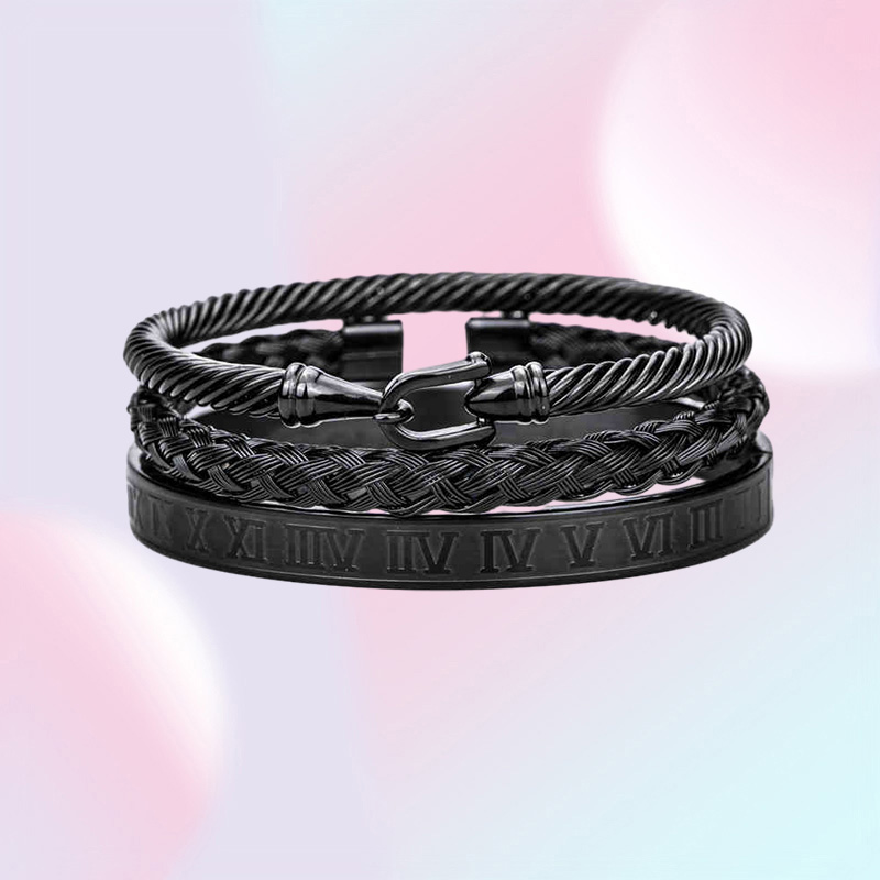 Set Royal Roman Bracelets Cable Wire Horseshoe Bangles For Men Stainless Steel Pulseiras Jewelry Accessories 2112217004307