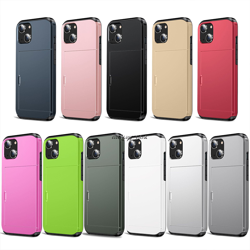 Armor Phone Cases pour iPhone X Luxury Shell Silicone Plastic Credit Card Holder Slide Wallet Case Cover