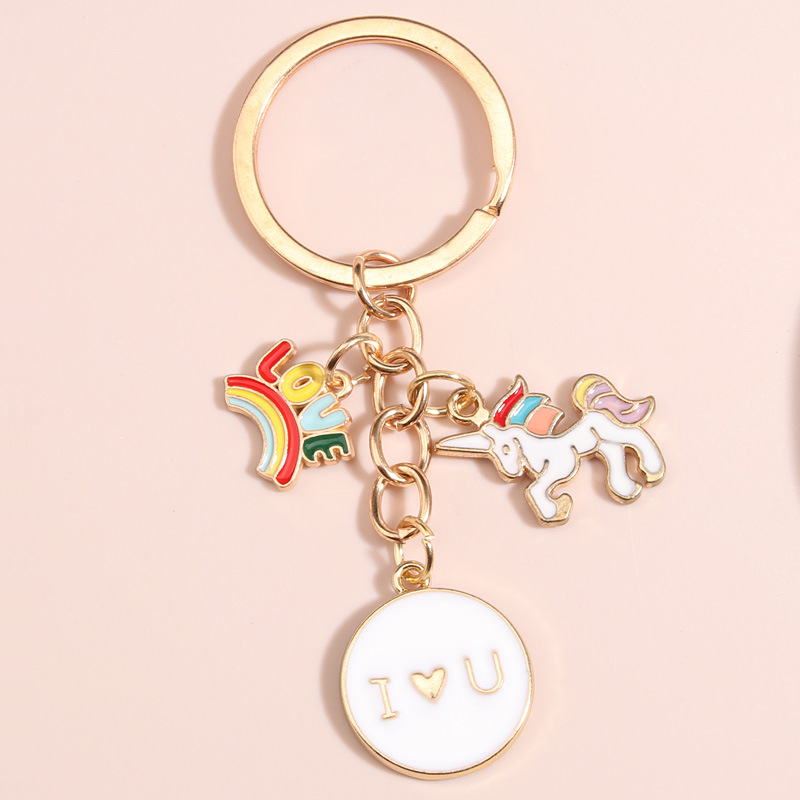 Creative Cartoon Rainbow Horse Unicorn Keychains Pendant Fashion Zinc Alloy Keychain Jewelry Gift in Bulk