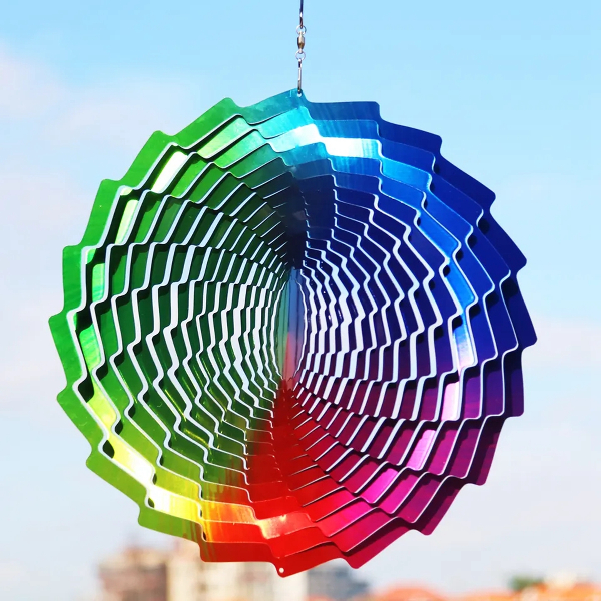 decoration 20cm Cross-border new 3D rotating wind chimes memorial pastoral garden decoration stainless steel colorful tunnel rotating ornaments imake831