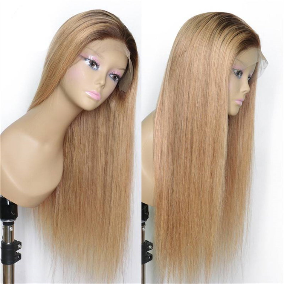 Lace Wigs 4/27 Ombre Two Tone Brazilian Human Hair Straight Lace Front Wig with Baby Hair Pre Plucked