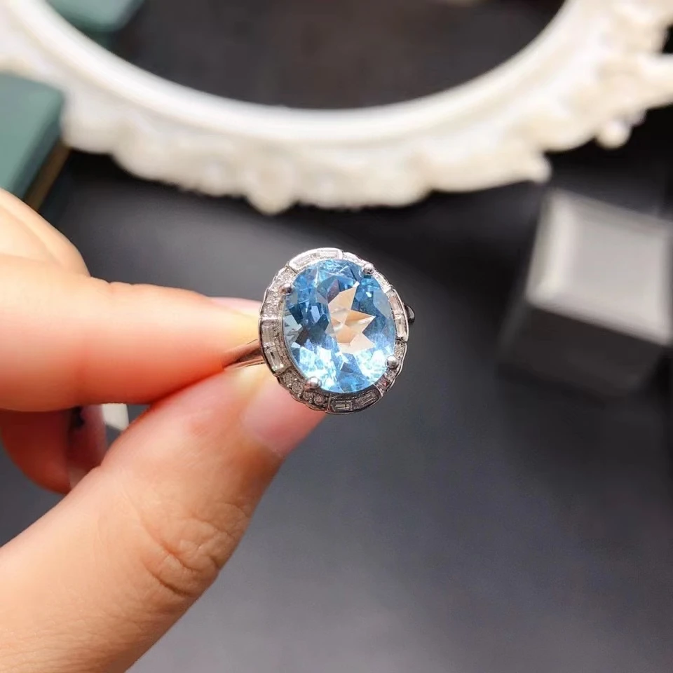 파티 10mmx12mm 5ct 자연 토파즈 925 실버 링 3 레이어 18k 골드 도금 보석 보석