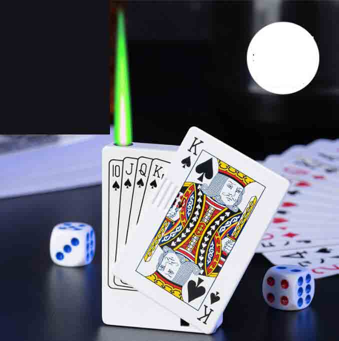 Senaste Jet Torch Flame Poker Lighter Metal Windproof Spela Card Novel Butane Lighter Funny Toy Reting Tool Accessories