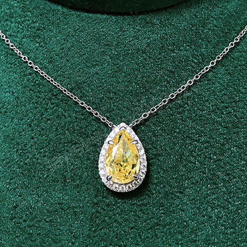 Luxury Pink/Yellow Pear CZ Pendant Necklace For Women Engagement Wedding Accessories Birthday Present Fashion Jewelry