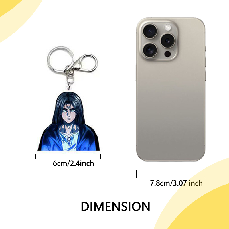 AOT 3D Anime Porte-clés PET Acrylique Taille 6 cm pour pendentifs de sac à dos, pendentifs de voiture, accessoires de mode, cadeaux créatifs personnalisés