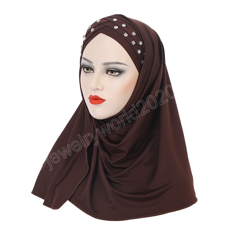 Kvinnes halsduk mjuka vanliga diamanter omedelbara hijab sjalar och lindar foulard femme muslimska hijabs redo att bära huvudduk