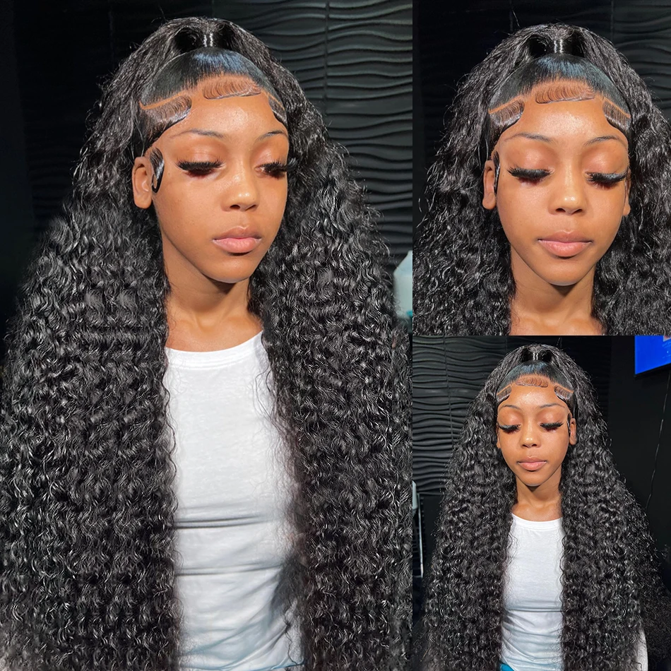 13x4 HD Lace Frontal Wig Brazilian Water Wave Curly Human Hair Wigs For Women Pre Plucked 38 Inch Deep Wave Synthetic Lace Front Wig