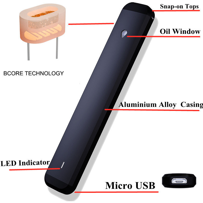 USA Stock Sockable Vape Pen 1ml E-cigarette Pod épais chariots d'huile Micro Micro USB Rechargeable 280mAh Batterie Céramique Vaporisateur D9 Black Pen Lead Free D9