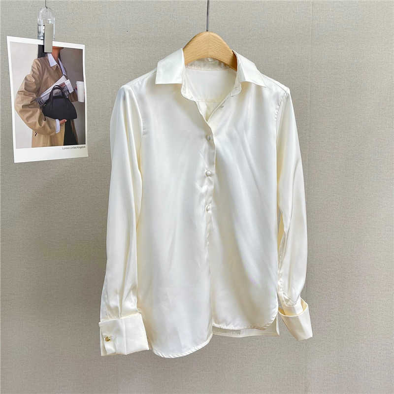 Polo da donna Designer Abbigliamento da donna, camicia a maniche lunghe in seta da donna, fibbia borsa, decorazione con fibbia in vetro, comoda camicia da donna tinta unita JZNB