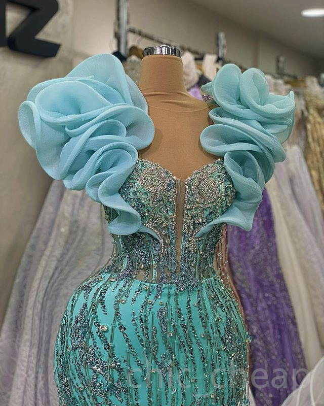 2023 avril Aso Ebi Crystals Robe de bal perlée Robe Sheer Necked Lace Evenant Formal Fête Deuxième réception Robes de fiançailles d'anniversaire Robe de Soiree ZJ589