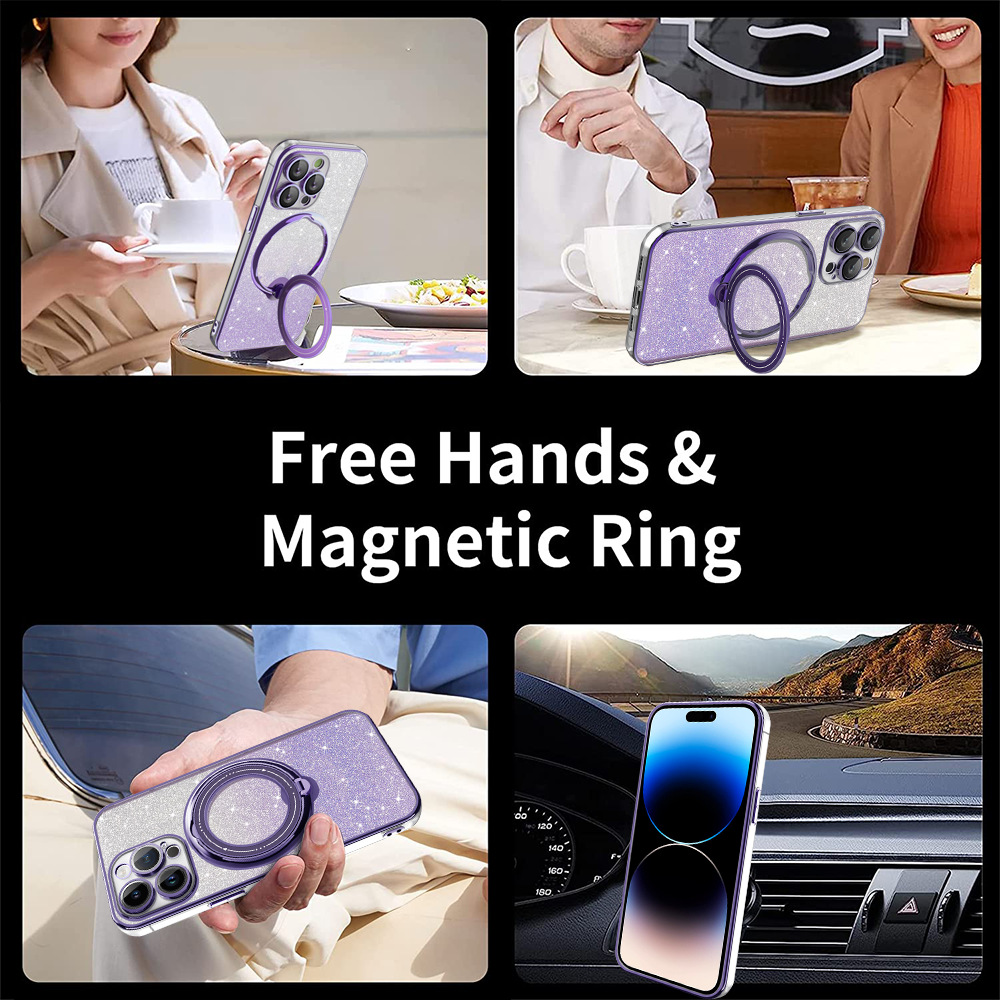 Роскошный чехол для телефона Magsafe с беспроводной зарядкой для iPhone 11 12 13 14 15 Pro Max Plus, блестящий магнитный кольцевой кронштейн, бампер, чехол