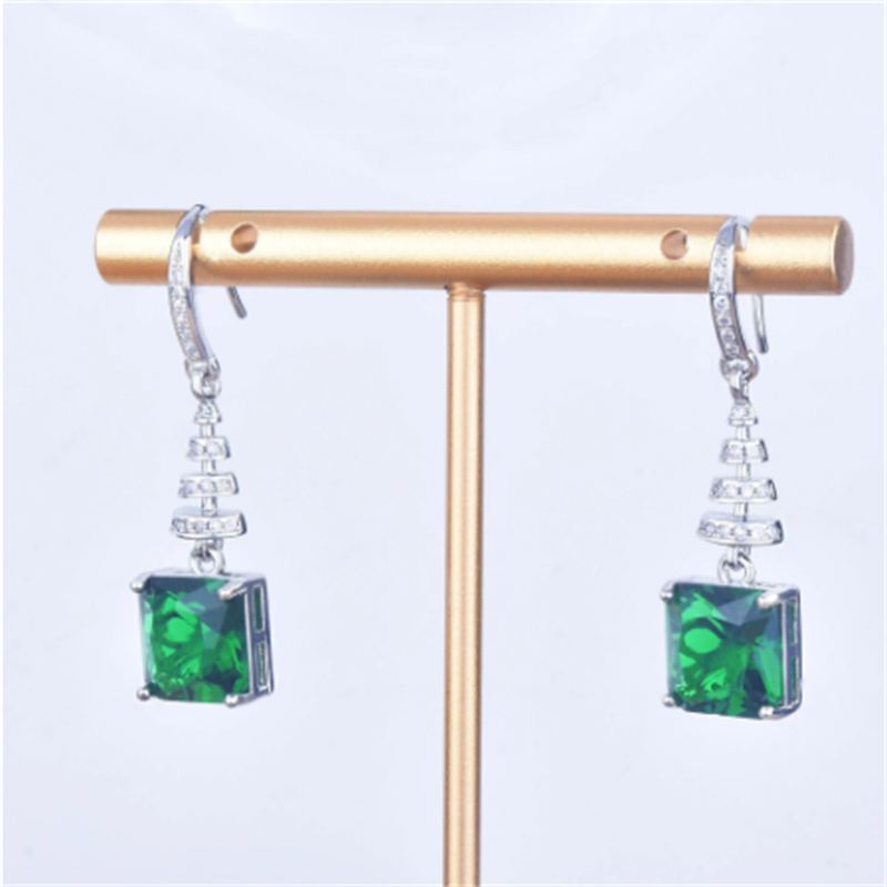 Vintage Lab Emerald Dangle Earring 925 Sterling Silver Diamond Party Wedding Drop oorbellen voor vrouwen Bridal Engagement Gift