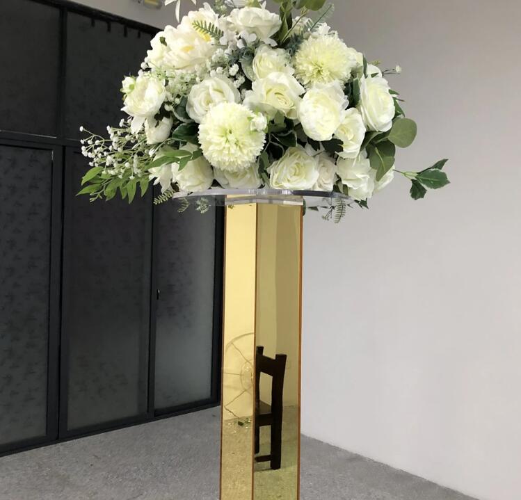 Grand pilier de miroir en métal doré, 80cm, route de fleurs dorées, centres de Table de mariage, Vases de fête, décoration d'hôtel et de maison