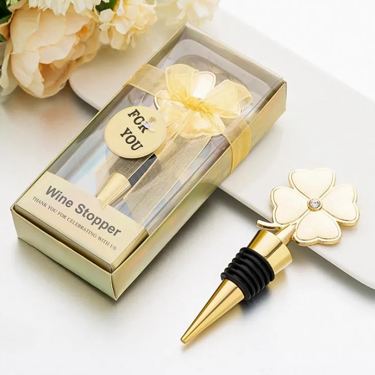 Lucky Favors Clover Wine Bottle Stopper Four Clover Clover Relino Rampa de Vinho Casamento Favor de Aniversário Giveaways