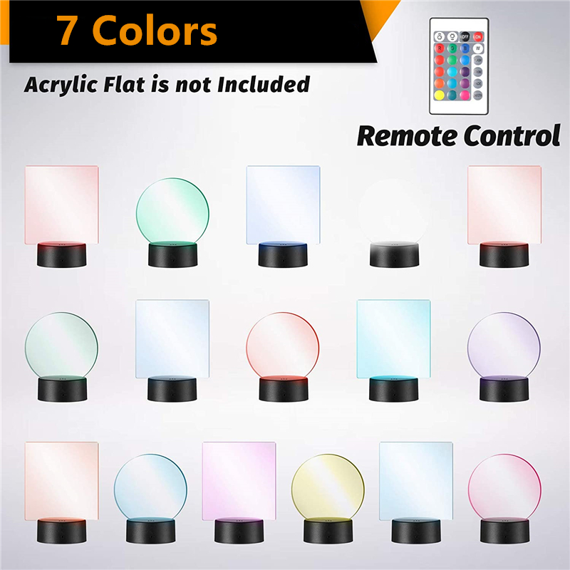 Acrílico 3D LED Lâmpada base Mesa Luz noturna 7 cor ajustável ABS Controle remoto USB Acessórios de iluminação Atacado em massa