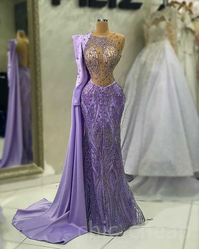 2023 April Aso Ebi Lilac Mermaid Prom Dress Crystals Beaded Sexy Evening Formal Party Second Reception Birthday Engagement Gowns Dresses Robe De Soiree ZJ590