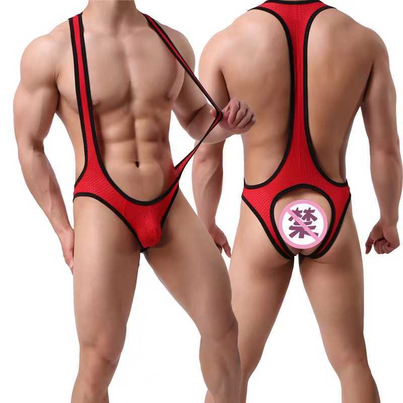 Külot eşcinsel iç çamaşırı erkek iç çamaşırı seksi örgü bodysuit jockstrap vücut giyim güreş singlet leotard tulumlar askı seksi teddies y23