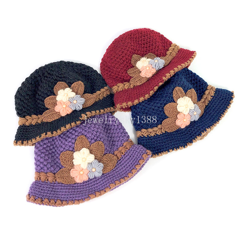 Women Bucket Hat Warm Wool Cable Knit Winter Fisherman Cap Casual Foldable Panama Hat Korean Knitted Hats Outdoor Sun Cap