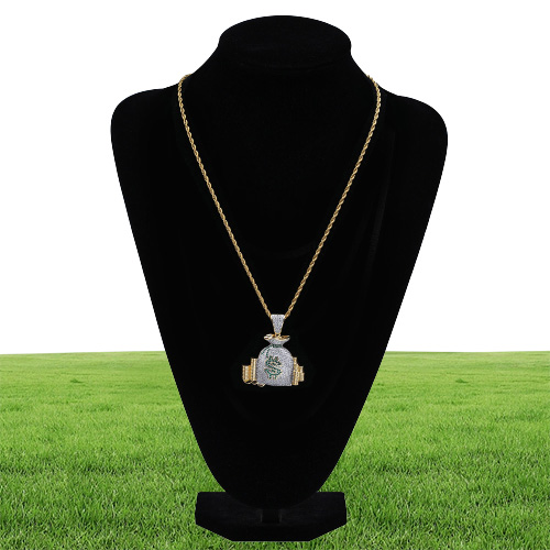 New Micro Paved Cubic Zirconia Money Bag Pendant Necklace Copper Gold Color Punk Jewelry for Men Women7379407