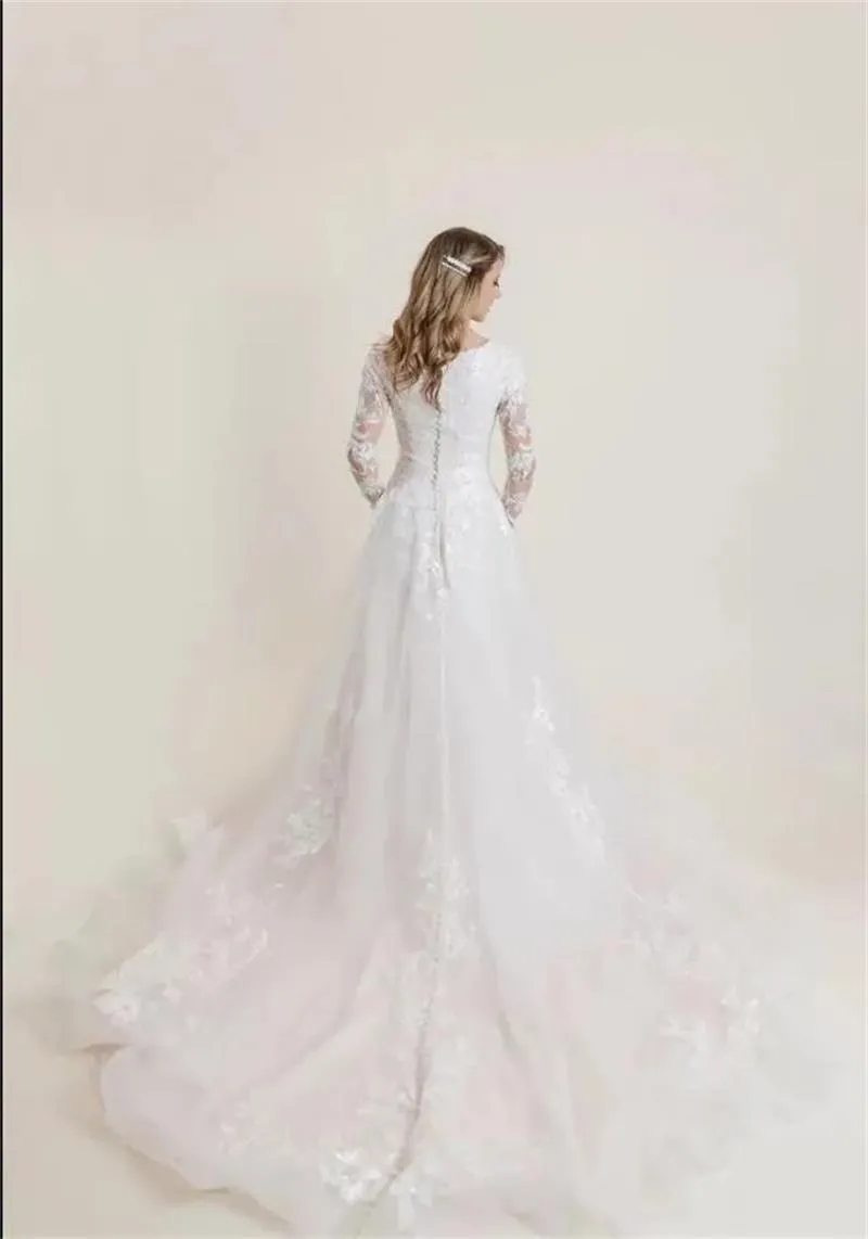 Boho kanten trouwjurk 2023 Elegante bruidsjurken met lange mouwen v nek tulle land westerse vestido de novia