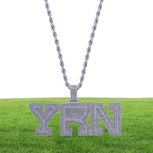 Ciondolo ghiacciato Hip Hop Gioielli di design di lusso Mens Diamond Rapper YRN Bubble Letter Pendenti uomo Donna Bambini con catena in corda8078188