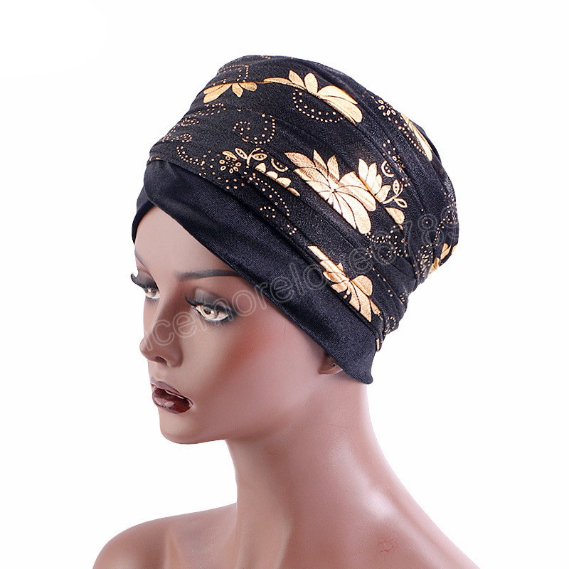 Chapéu turbante africano feminino muçulmano envolto cachecol gorro estampa dourada estilo étnico hijab boné de cuidados