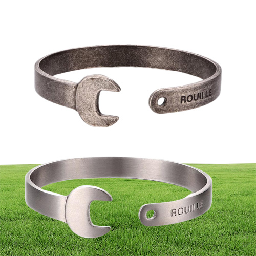 Punk Retro Titanium Stalen Mannen Armbanden Mechanische Moersleutel Open Verstelbare Armbanden Sieraden Voor Mannelijke Gepersonaliseerde Gift2626661