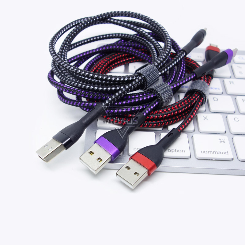 3A быстрая зарядка кабеля Type-C USB Data Data Cable V8 Интерфейс-ткани-кабель с металлическим кольцом корпуса