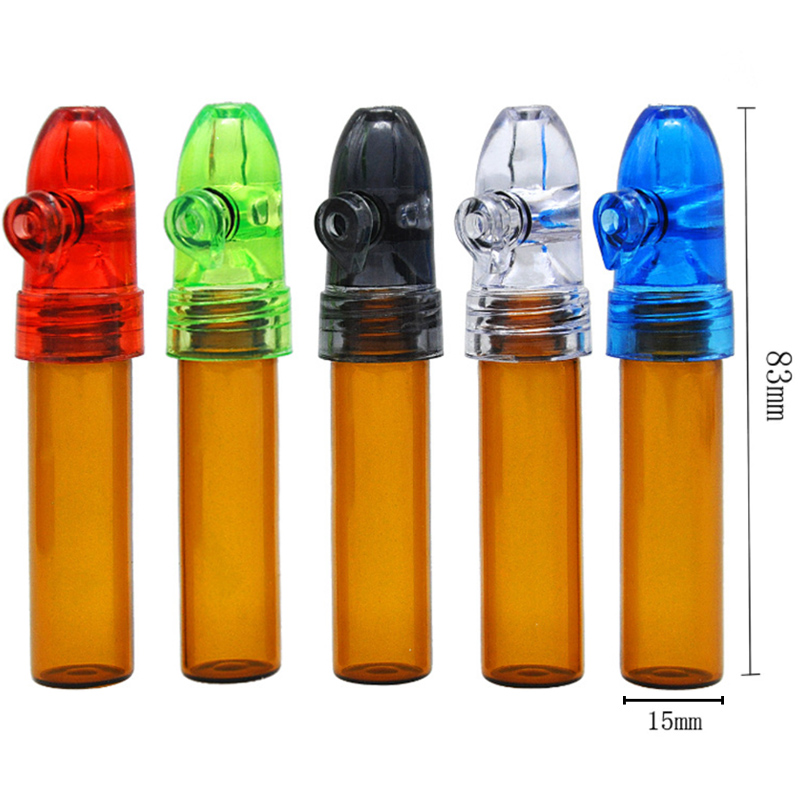 Proiettili da fiuto in vetro all'ingrosso Snorter Bottiglia Tubi da fumo Contenitori pillole Kit Tasca da fiuto portatile Durevole Snuffer Mix Colore 3 dimensioni 53mm 67mm 82mm