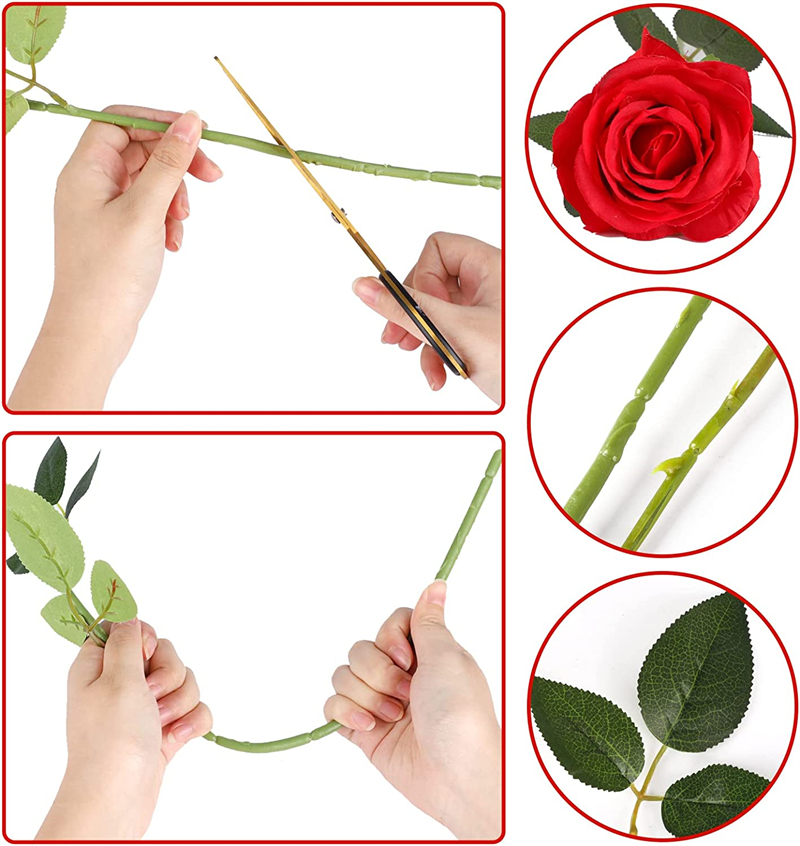 20 inch Artificial Rose Flowers for Valentine's Day Roses Real Touch Silk Rose Single Fake Flower Long Stem Bouquets for Home Wedding Party Decoration