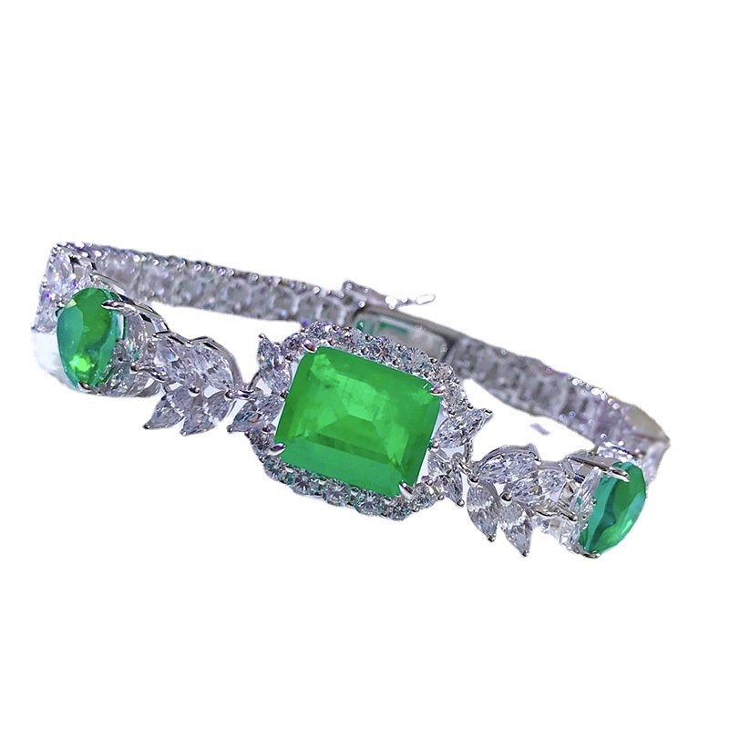 Luxury Flower Emerald Diamond Bangle Bracelet 100% Real 925 Sterling silver Wedding Bracelets For Women Bridal Promise Jewelry