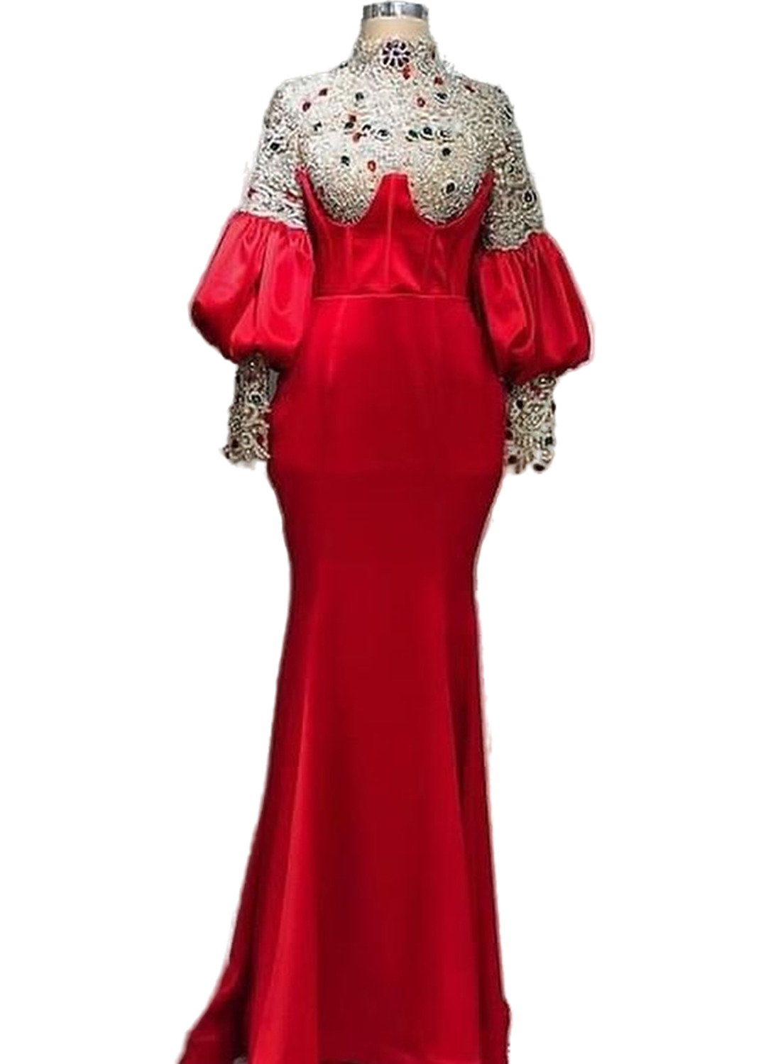 2023 April Aso Ebi Mermaid Red Prom Dress Beaded Crystals Satin Evening Formal Party Second Reception Birthday Engagement Gowns Dresses Robe De Soiree ZJ604