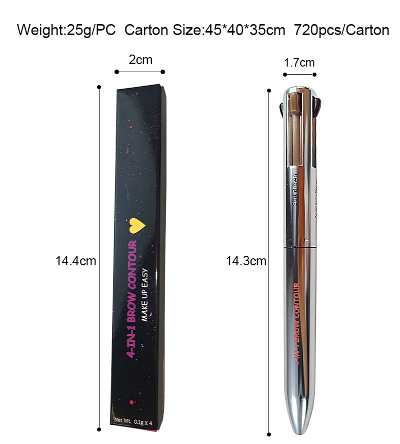 Многофункциональная ручка для макияжа, подводка для глаз, подводка для бровей, подводка для губ, хайлайтер 4-в-1, портативный косметический продукт, карандаш для бровей