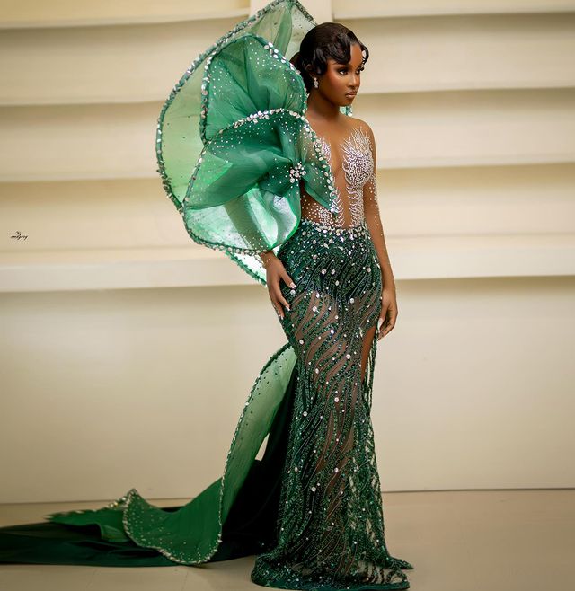 2023 Aso Ebi Green Mermaid Prom Dress Stylish Beaded Crystals Formal Party Evening Second Reception Birthday Engagement Bridesmaid Gowns Dresses ZJ050
