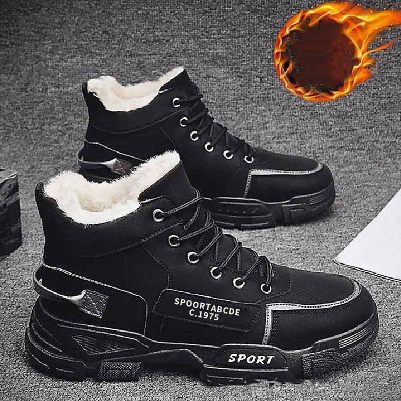 S Designer merk Men Snow Boots schoenen Chunky Martin Boot Pluff S Leather Outdoor Man Winter Black Fashion Wear Resistant Fur Shoe Factory Nee