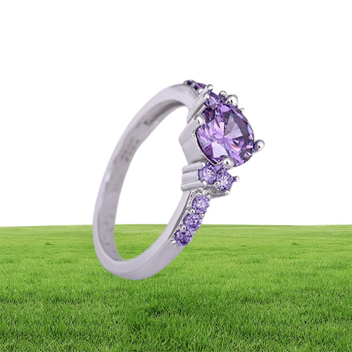 Yhamni Real 925 Pierścień Purple Crystal Jewelry CZ Diamond Bague Bague Bijoux Luksusowe akcesoria Weddujące dla kobiet R9428220