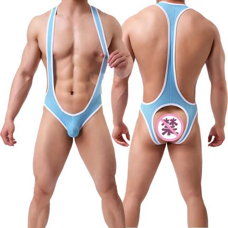 Underpants Gay Underwear Mens Lingerie Sexy Mesh Bodysuit Jockstrap Bodywear Wrestling Singlet Leotard Jumpsuits Suspender Sexy Teddies Y23