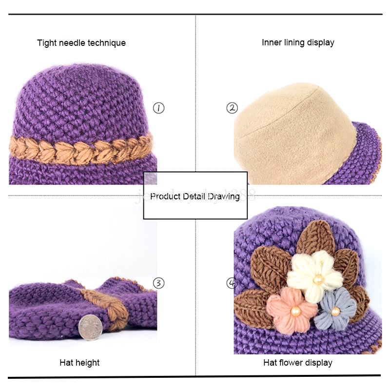 Women Bucket Hat Warm Wool Cable Knit Winter Fisherman Cap Casual Foldable Panama Hat Korean Knitted Hats Outdoor Sun Cap