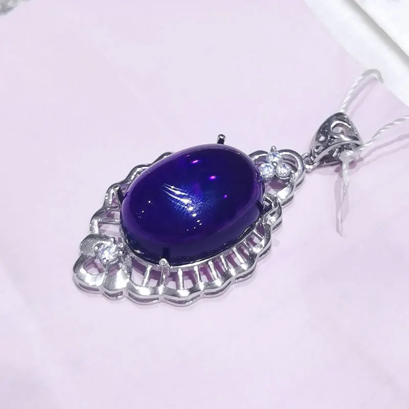 Pendentif de collier en améthyste Cabochon pour mariage, 15mm x 20mm, qualité VVS, créé en laboratoire, améthyste en argent 925