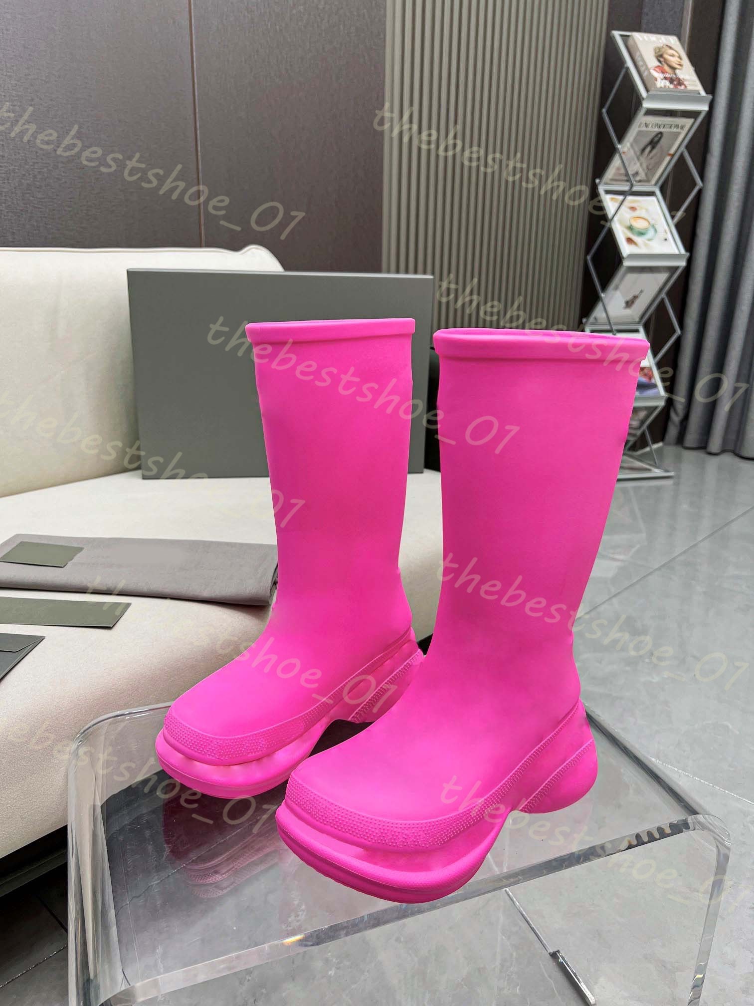 Boots Boots Fall Winter Winter Women's Rain Boots Men's Coll Color Rubber Rubber Roofbroom Walking Platform Platfor