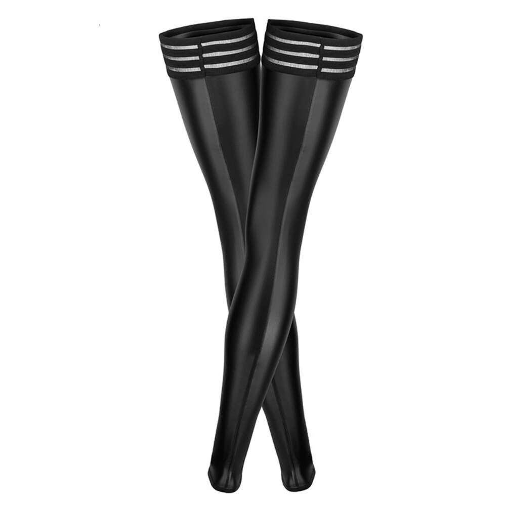 XXL Plus Size PU Leather Footless Leg Warmers Women Sexy Cuban Heel Back Seam Thigh High Stockings Hot Pole Dance Clubwear