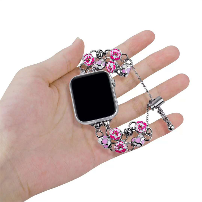 Pulseira de flores de cerejeira de luxo tira de aço inoxidável para apple watch 42mm 45mm 41mm 44mm 40mm 38mm 49mm Banda Iwatch Series 8 7 SE 6 5 4 3 WatchBand Smart Acessórios