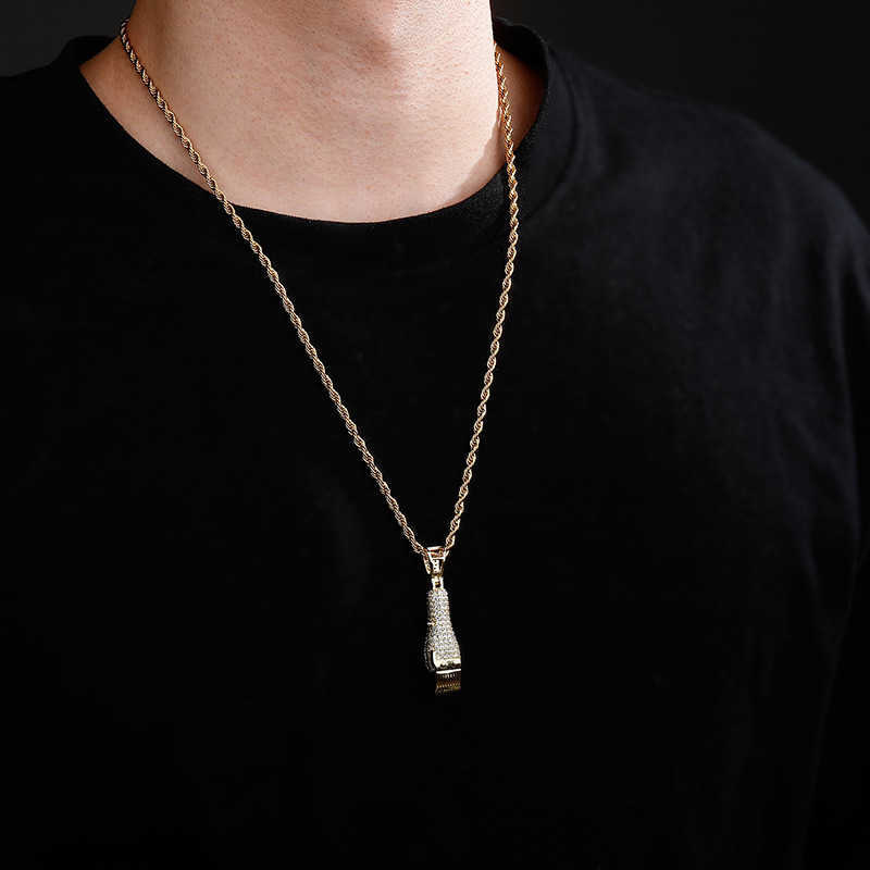 Elektrisk pusher razor hiphop hänge herrar halsband kubik zirkon mode smycken 18k real gul guld pläterad bling cz sten rock diamant collier smycken för män