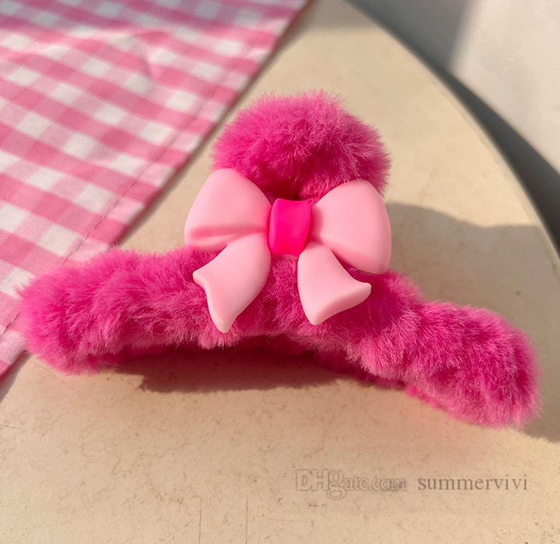 Children dopamine plush hair claw girls cute Barbie pink Bows shark clip kids all-matching princess accessories Z5309